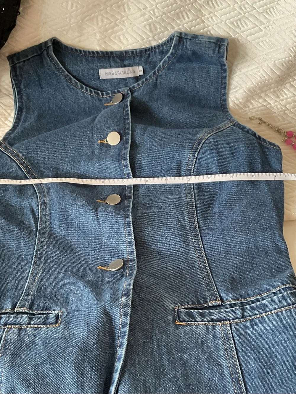 Light Blue Denim Sleeveless Button Vest & Shorts Set